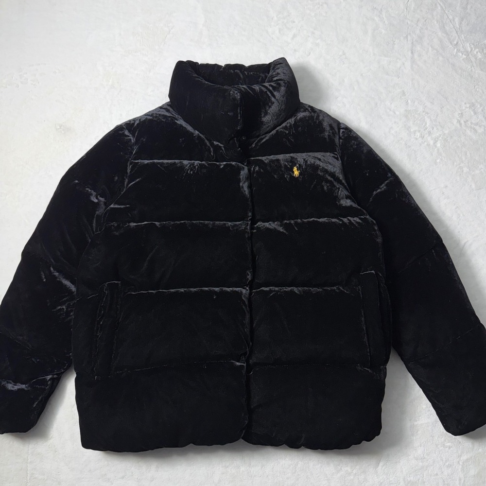 Polo Ralph Lauren Girls L Black Velvet Puffer Duck Down Jacket Fits Womens Small